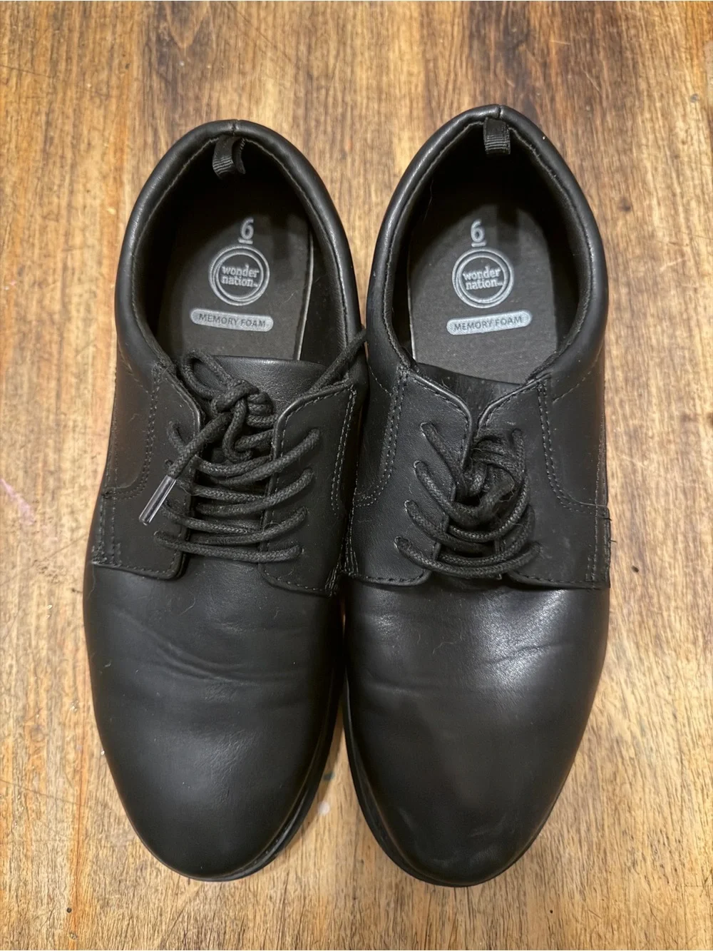 Wonder Nation Boys Black Dress Shoes Oxford Uniform Size 6 YOUTH